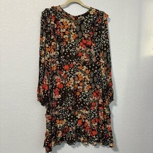 Kachel x Anthropologie-Adrienne Long Sleeve Ruffle Floral Boho Flower Mini Dress